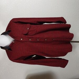 Woolrich Lands End Men's Red Black Bufflao Check Button Up Shirt Xlg Made in USA